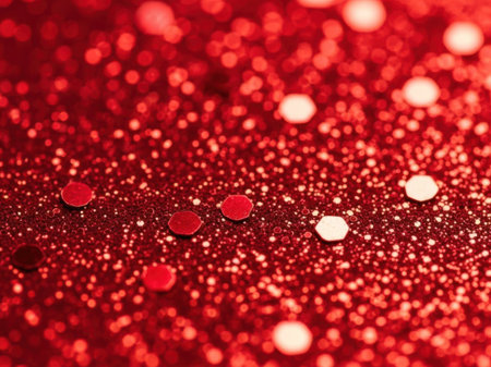 Red glittering background with bokeh defocused lights and starsの素材