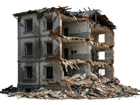 Ruined Building Isolated On White Background 3D Illustration.の素材