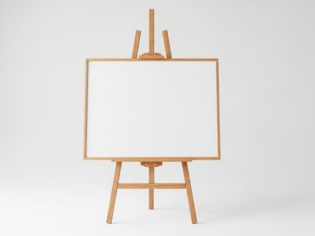 Wooden easel with blank canvas on white background. 3d renderingの素材