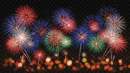 Colorful fireworks isolated on transparent background. Vector illustration. Eps 10の素材