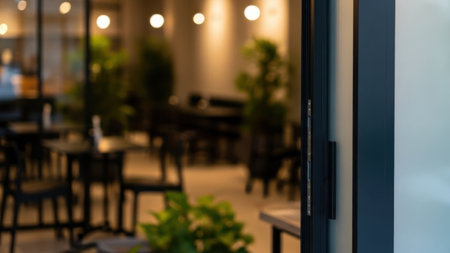 Blurred background of cafe or restaurant with bokeh light.の素材