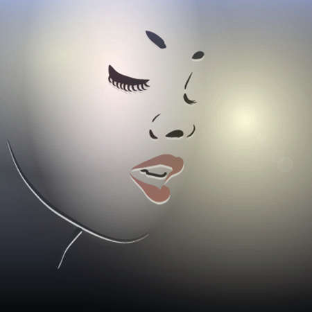 Bright abstract geometric background with delicate feminine profileのイラスト素材