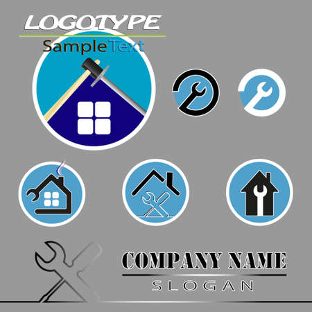 vector set of various templates, logo for firms which build, renovate houses, apartments, villas turnkeyのイラスト素材