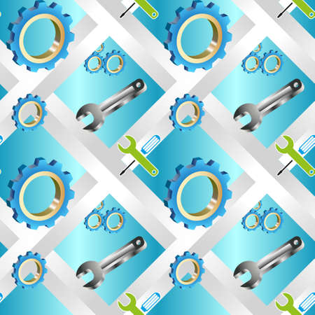 background, seamless, vector, technology, kit, gear, wheel, industry, engineering, business, design, symbol, shape, illustration, mechanic, hardware, industrial, automotive, silhouette, circle, element, blue, badge, key, screwdriverのイラスト素材