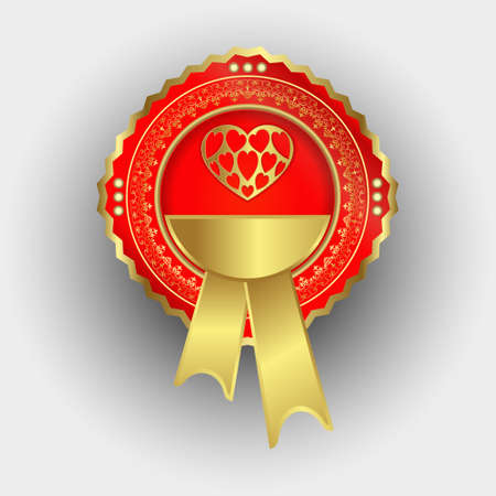 Vector illustration of sign, symbol, emblem red with gold frameのイラスト素材