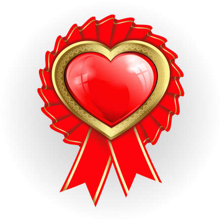 red flaming heart with a gold border and ribbons aroundのイラスト素材