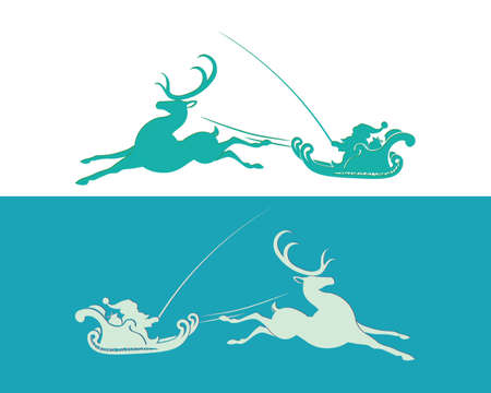 vector illustration of Santa Claus in the sleigh with moving reindeerのイラスト素材