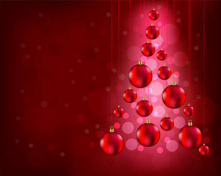 Christmas red background with Christmas tree drawn with red ballsのイラスト素材