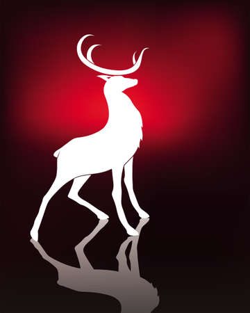 illustration of silhouette of a majestic standing reindeer in white on a red backgroundのイラスト素材