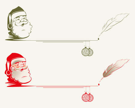 illustration of a head silhouette Santa Claus,pen for writing,Christmas balls with place for textのイラスト素材
