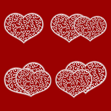 Set of white hearts with a gentle,affectionate pattern in retro styleのイラスト素材