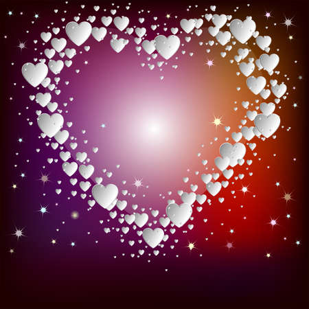 Design of white hearts on red,purple background with place for textのイラスト素材