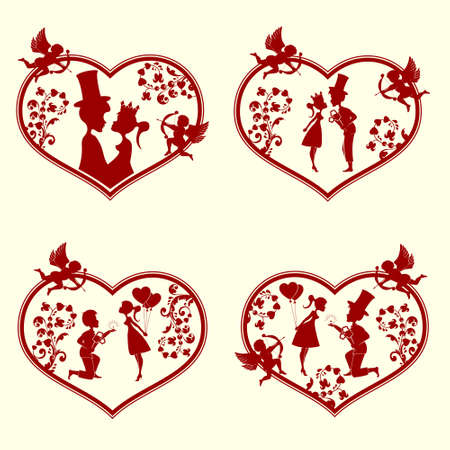 The guy with the girl and cupids,setのイラスト素材