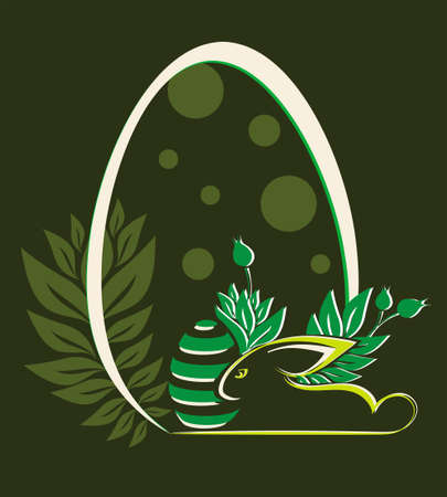 Easter egg with rabbit and leavesのイラスト素材