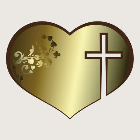 Heart with cross gold toneのイラスト素材