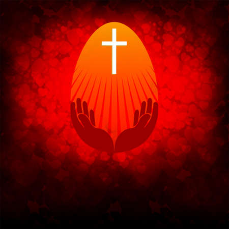 red, red design with Easter egg, a cross and a silhouette of the handsのイラスト素材