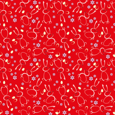 Seamless red layout with Easter bunnies.のイラスト素材