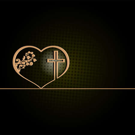 dark green design with heart and crossのイラスト素材