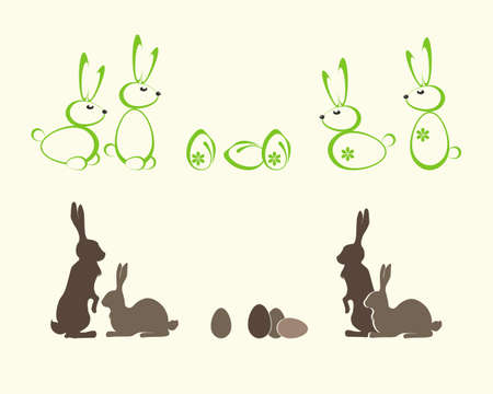 silhouettes of Easter bunniesのイラスト素材