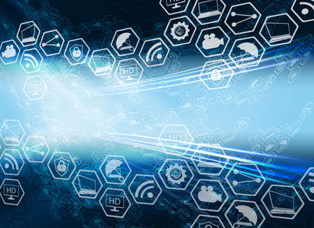 blue background with the symbols of the Internet