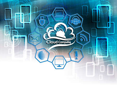 blue background with computer cloud
