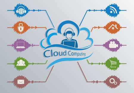 computer cloud is blue, the wireless information network of the Internet, the symbols of the Internetのイラスト素材