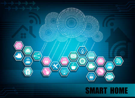 Dark blue background with a digital cloud silhouette, wireless Internet information network, Internet attributes,のイラスト素材