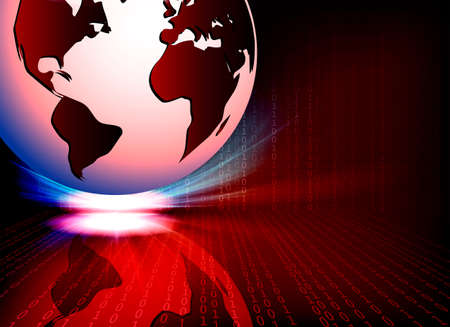 red background with a white globe, set of numbers and mirrorのイラスト素材