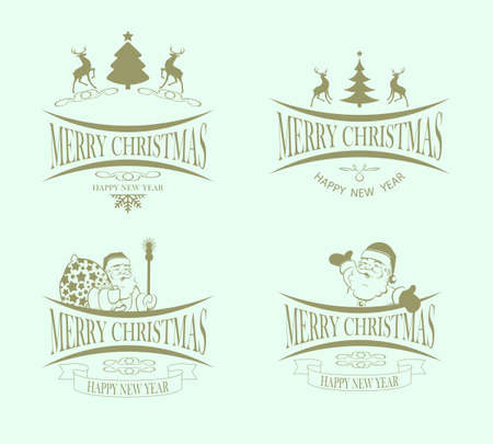 Christmas sign with a silhouette of Santa Claus and reindeer setのイラスト素材