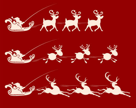 Christmas sign with Santa Claus in harness on a cart with deer, setのイラスト素材