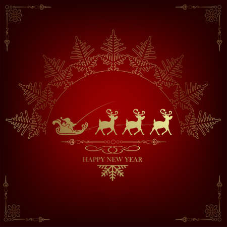 Red design, background with Santa Claus in harness on reindeerのイラスト素材