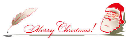 Santa's head and feather pen with greetings, Merry Christmasのイラスト素材