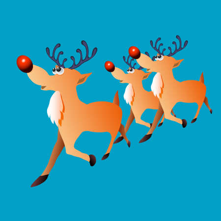 Cute Christmas deer with a red nose walking slowlyのイラスト素材