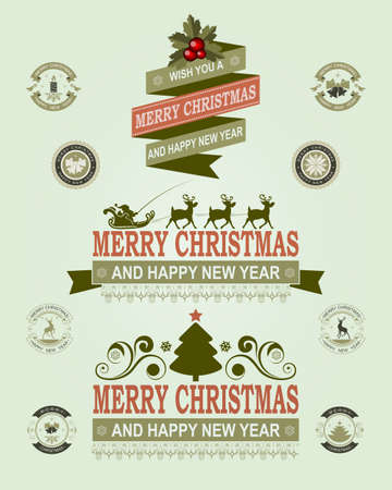 Christmas emblem, label of green and red pastel shades with text, setのイラスト素材
