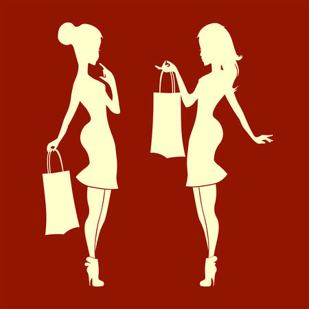 Silhouette of a girl with a bag on her handのイラスト素材