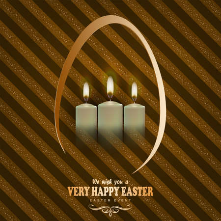 Brown striped background with candles and text of a Happy Easter.のイラスト素材