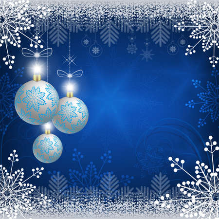 Christmas blue design with snowflakes, white christmas ballsのイラスト素材