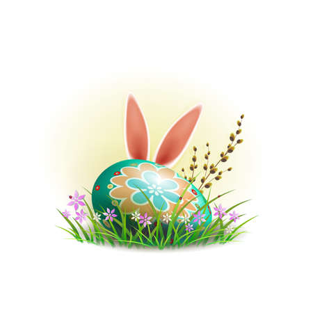 Easter egg with rabbit ears and willow branch.のイラスト素材