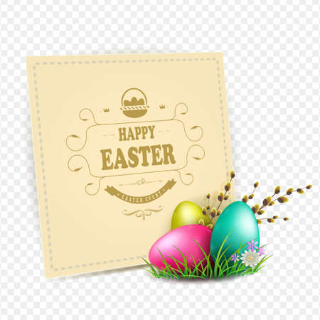 A square frame with Easter eggs, a willow branchのイラスト素材