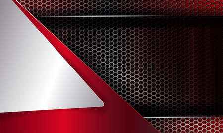 Geometric dark background with metal grille, white, red corner.のイラスト素材