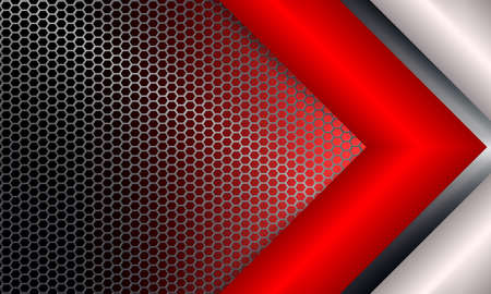Geometric background with metal grille and white, red arrow.のイラスト素材