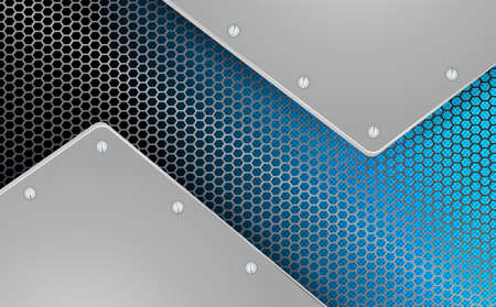 Geometric blue background with metallic frames and bolts.のイラスト素材