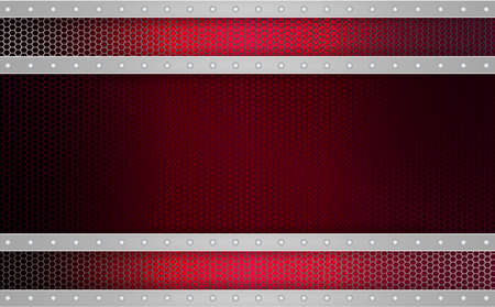 Geometric red mesh background with stripes of light metallic hue, frame.のイラスト素材