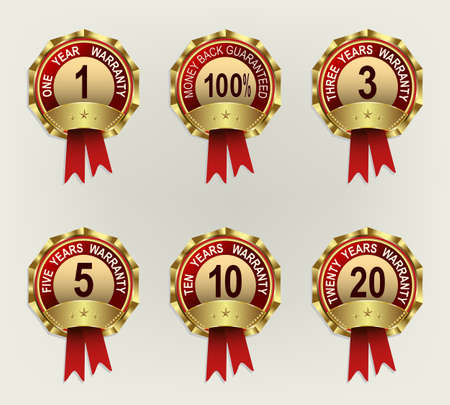 Round emblems of gold color with numbers and with guarantee text,のイラスト素材