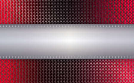 Geometric abstract red background with metal grille and riveted frame.のイラスト素材