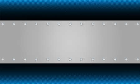 Geometric corrugated background of a blue hue with a rectangular frame and bolts.のイラスト素材