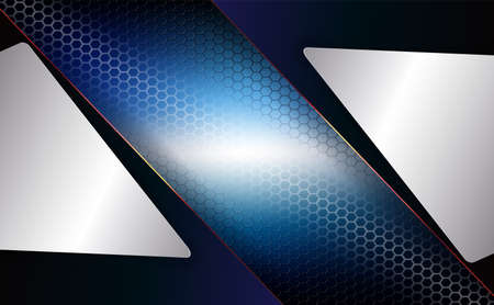 Geometric design in blue with a metal grille and white frames.のイラスト素材