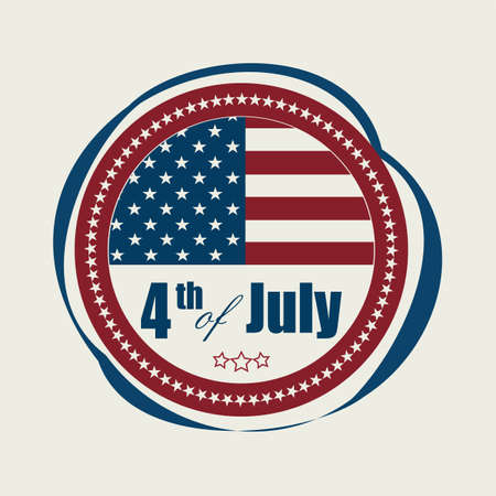 Round sign, a seal of blue red with a silhouette of the US flag and text.のイラスト素材