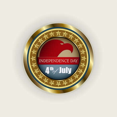 A round sign of a golden hue with the silhouette of the head of the eagle and the text.のイラスト素材