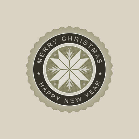 Christmas round sign of a green hue with the silhouette of an snowflake and text.のイラスト素材